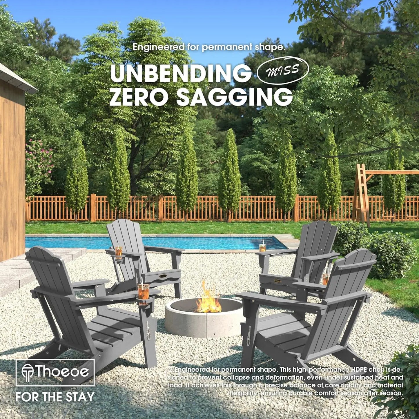 MOYU Folding Adirondack Chairs Outdoor All-Weather HDPE With Cup Holder