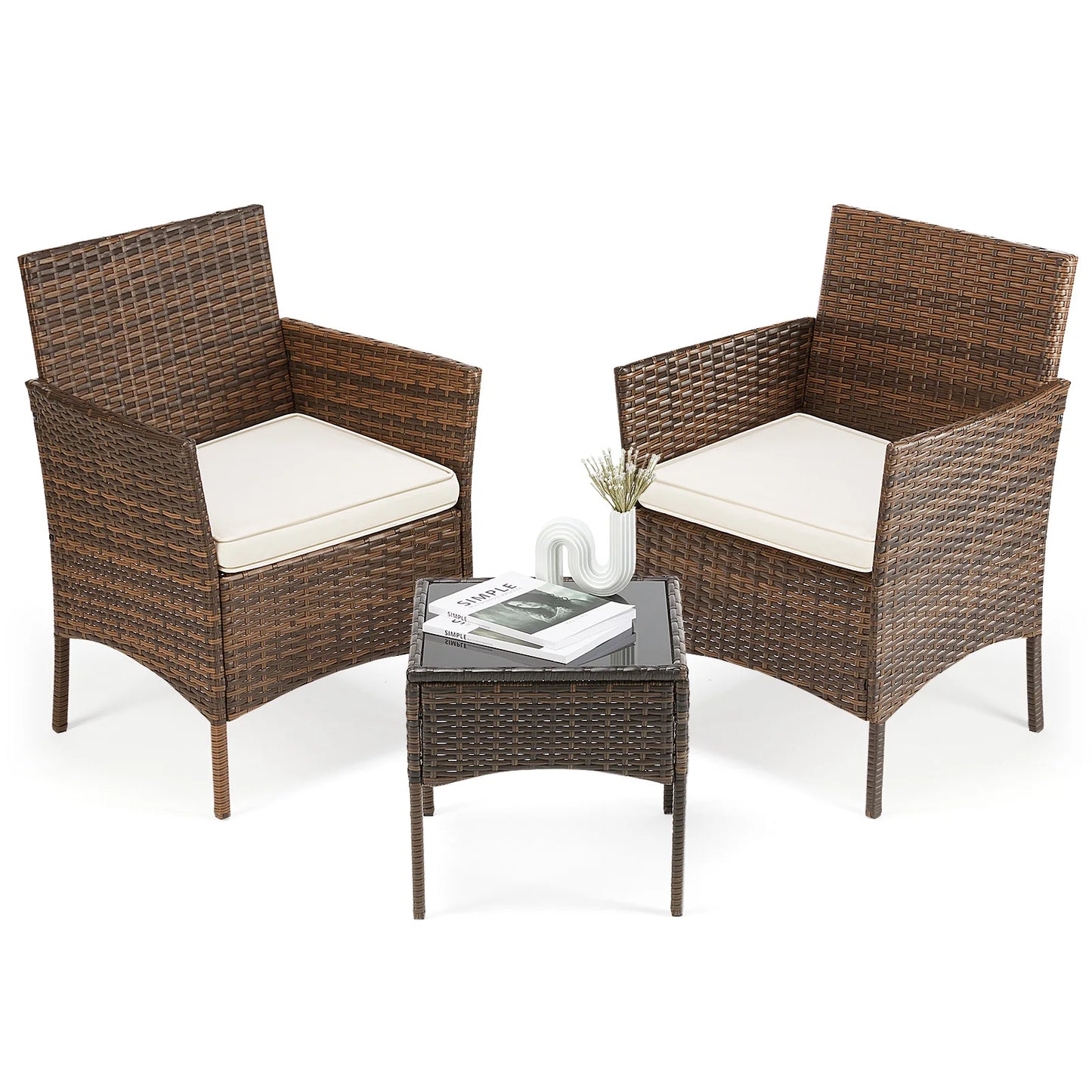 JHK Outdoor Patio Furniture Set With Glass Table And Chairs