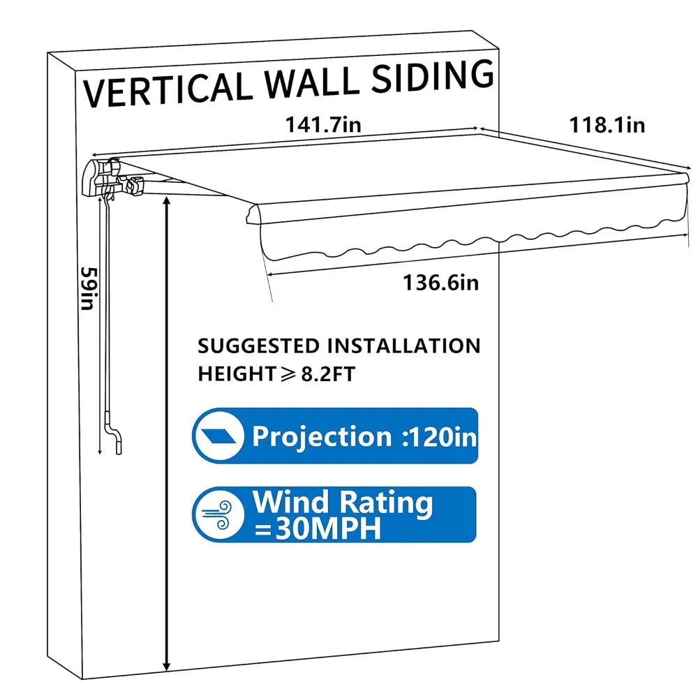 Retractable Patio Awning With Manual Crank Aluminum Frame Outdoor Shade