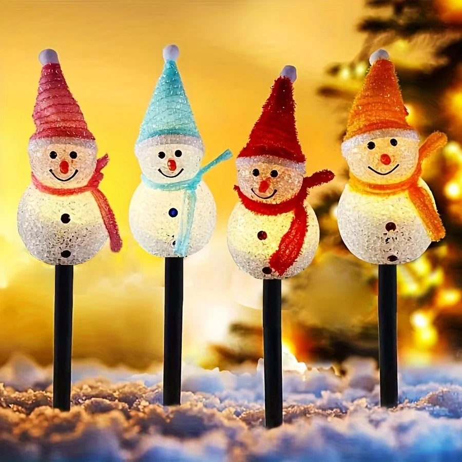 Solar Powered Snowman Lights 4 Piece Outdoor Garden String Set