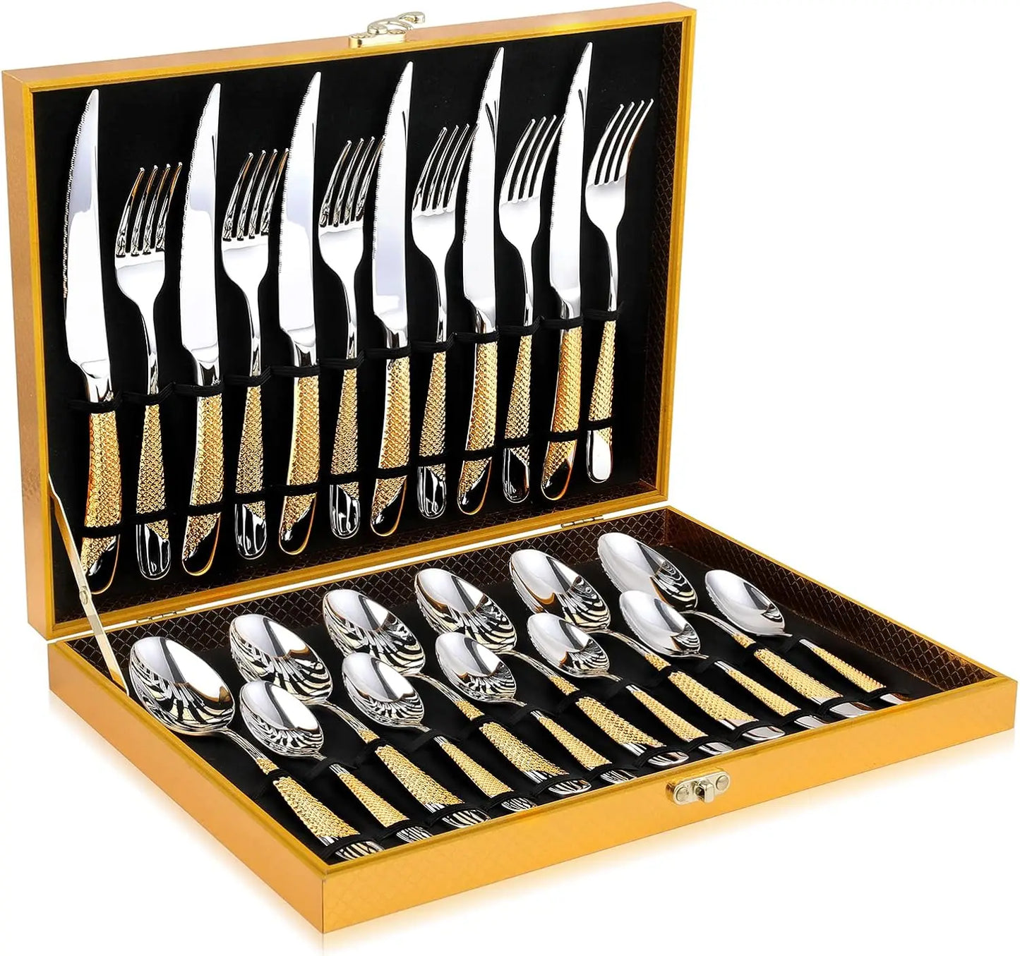 Hammered Stainless Steel Flatware Set For Six 24Piece