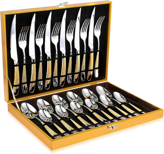 Hammered Stainless Steel Flatware Set For Six 24Piece