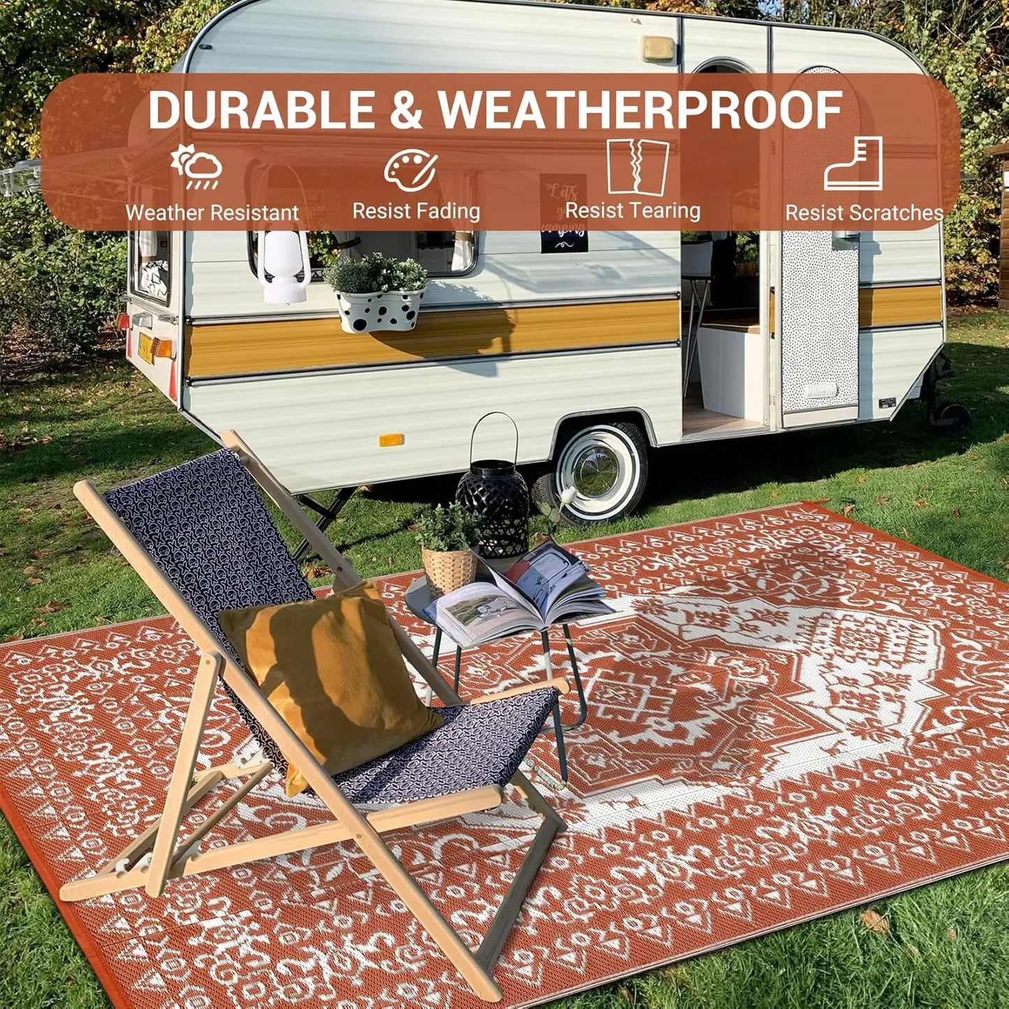 TWISTER.CK Waterproof Outdoor Patio Rug Reversible Geometric Mat