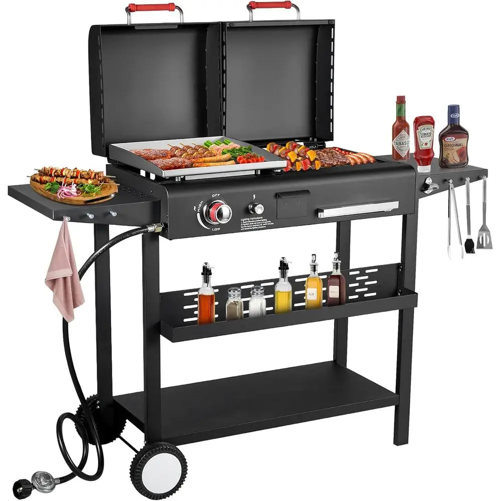 Dual Fuel Propane and Charcoal Grill With Dual Lids