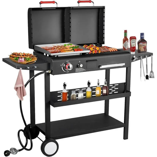 Dual Fuel Propane and Charcoal Grill With Dual Lids