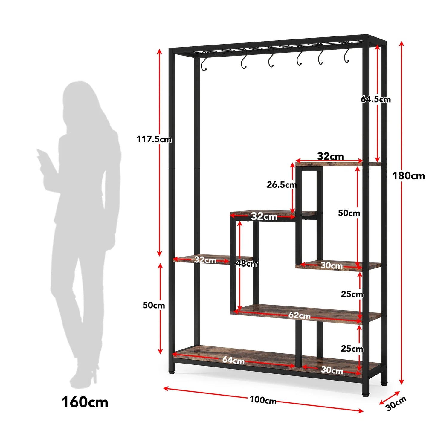 Tribesigns Five Tier Tall Indoor Plant Stand With Hanging Hooks