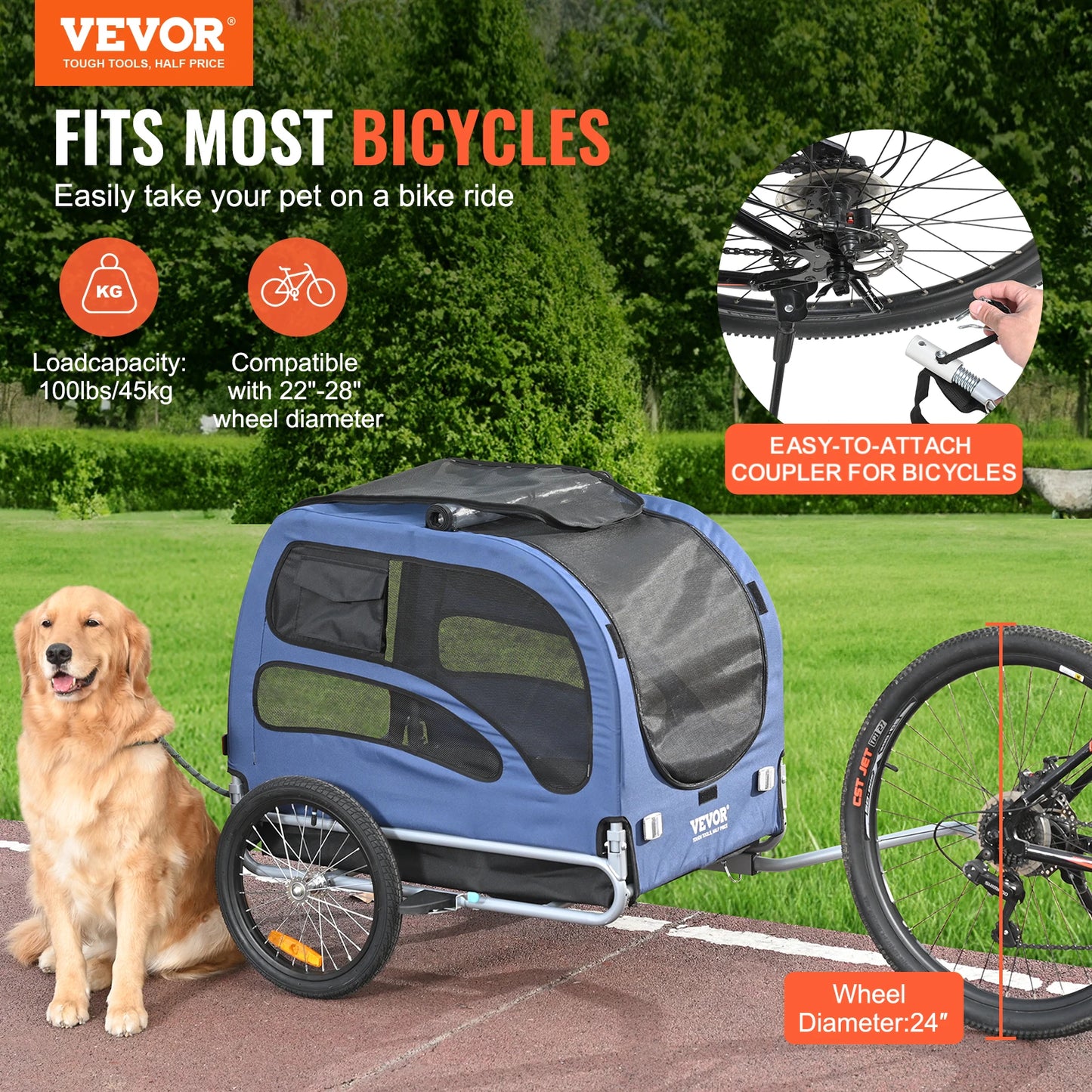 SucceBuy Universal Pet Bike Trailer Carrier For Dogs