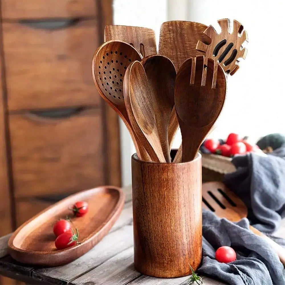 Wooden Cooking Utensil Set For Nonstick Pans, Heat Resistant