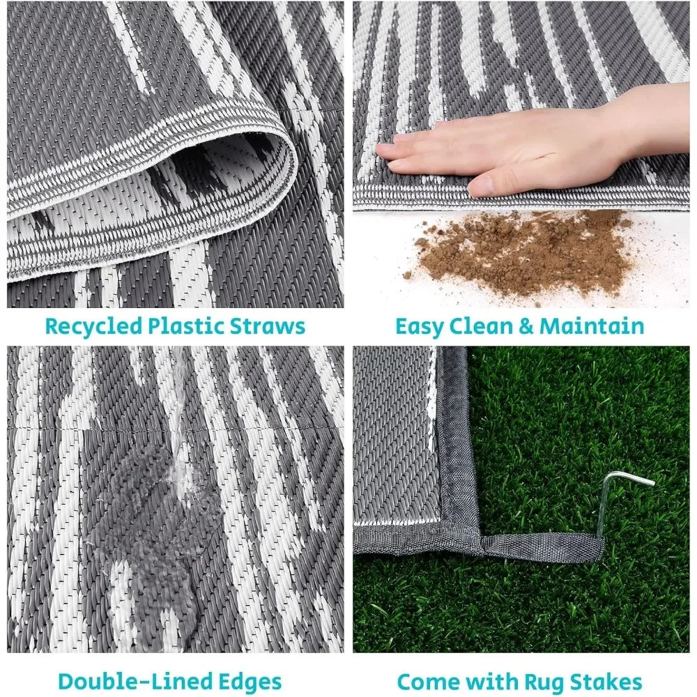 Outdoor Patio Rug for RV Camping and Deck Waterproof Reversible