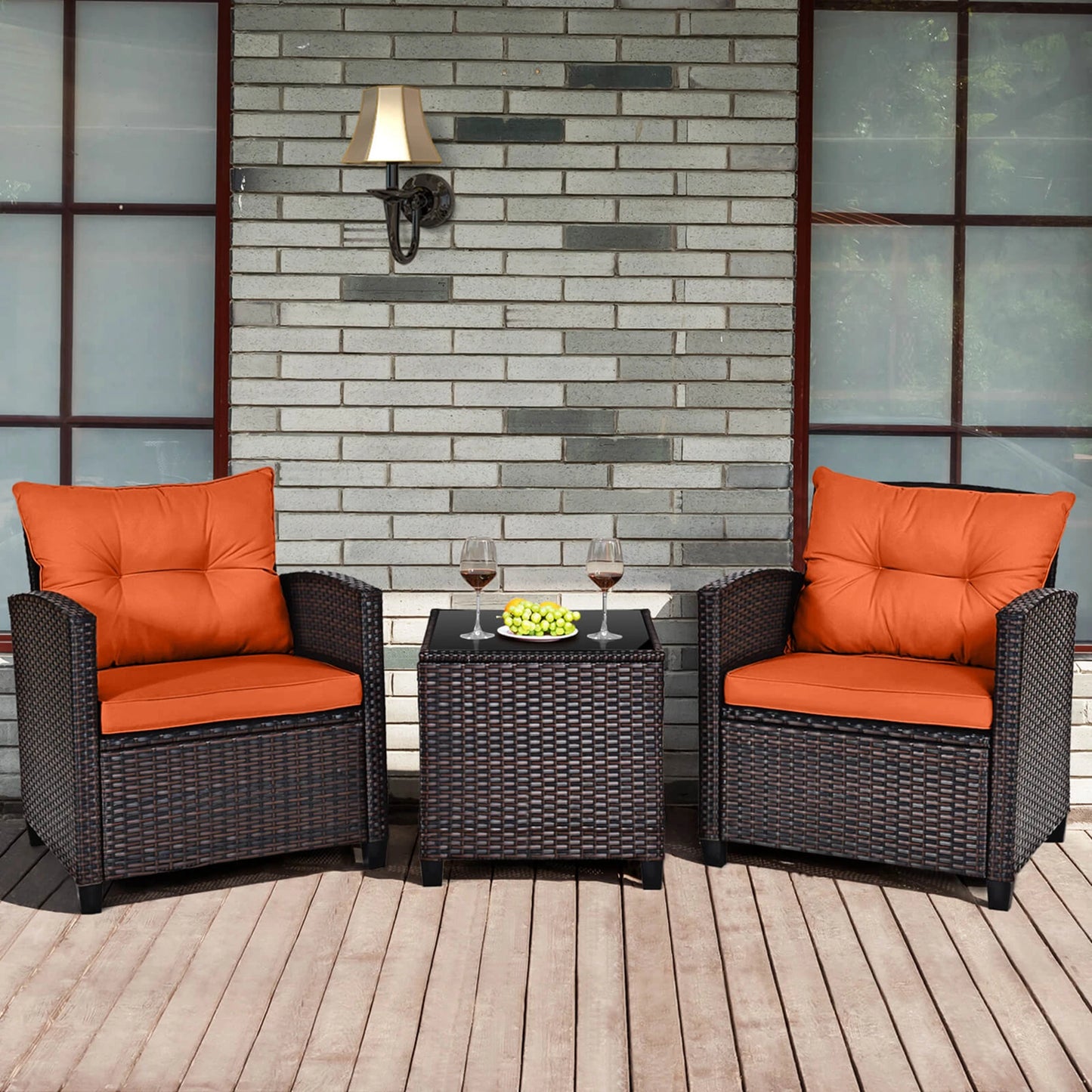 HOMASIS Outdoor Rattan Furniture Set Cushioned Conversation Sofa