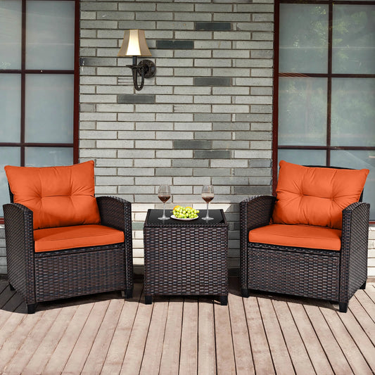 HOMASIS Outdoor Rattan Furniture Set Cushioned Conversation Sofa