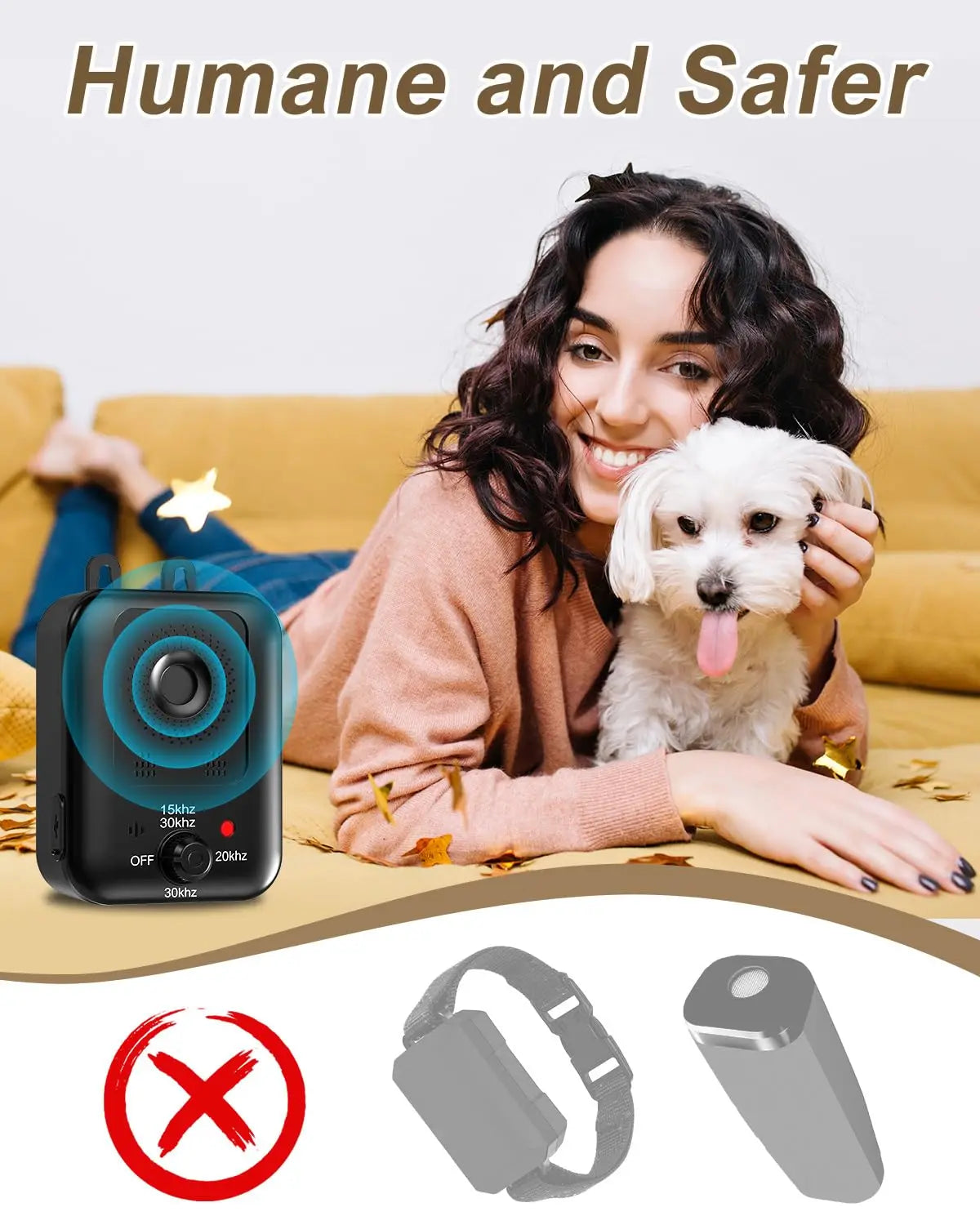 PetEdu Automatic Bark Deterrent Device Ultrasonic Rechargeable Indoor Outdoor
