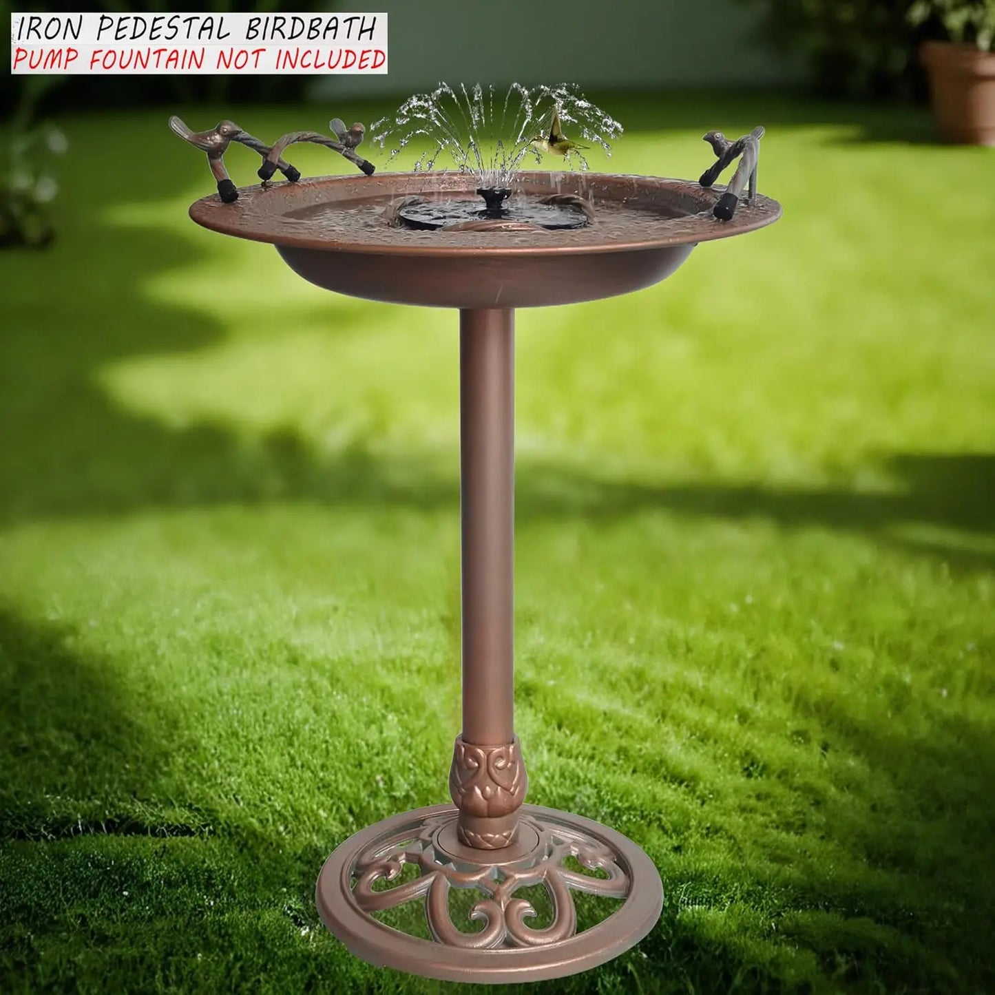 Iron Birdbath Outdoor Water Feature With Bird Feeder