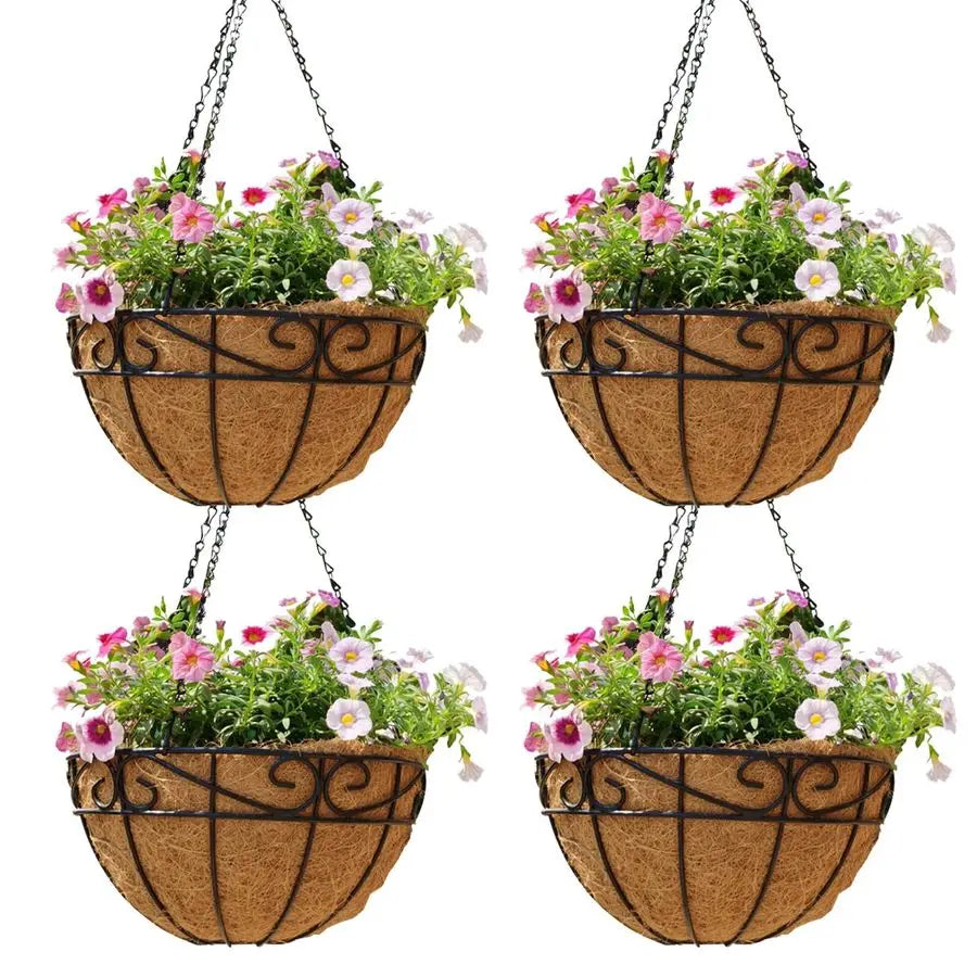 XMSJ 4 Pack Outdoor Hanging Plant Baskets With Coco Liners