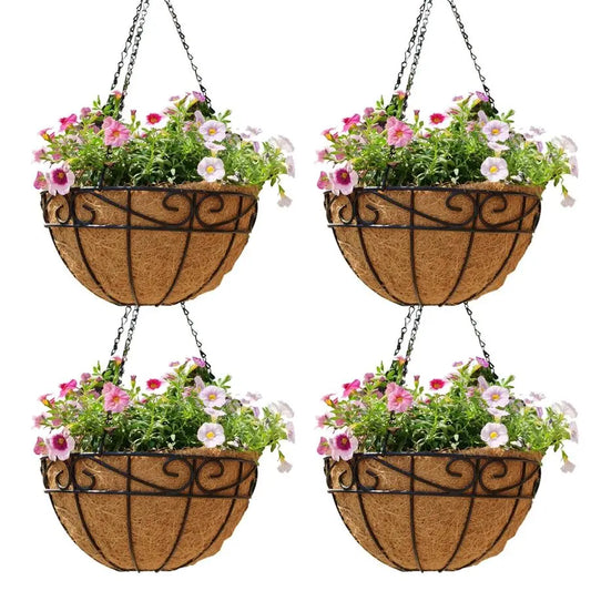 XMSJ 4 Pack Outdoor Hanging Plant Baskets With Coco Liners
