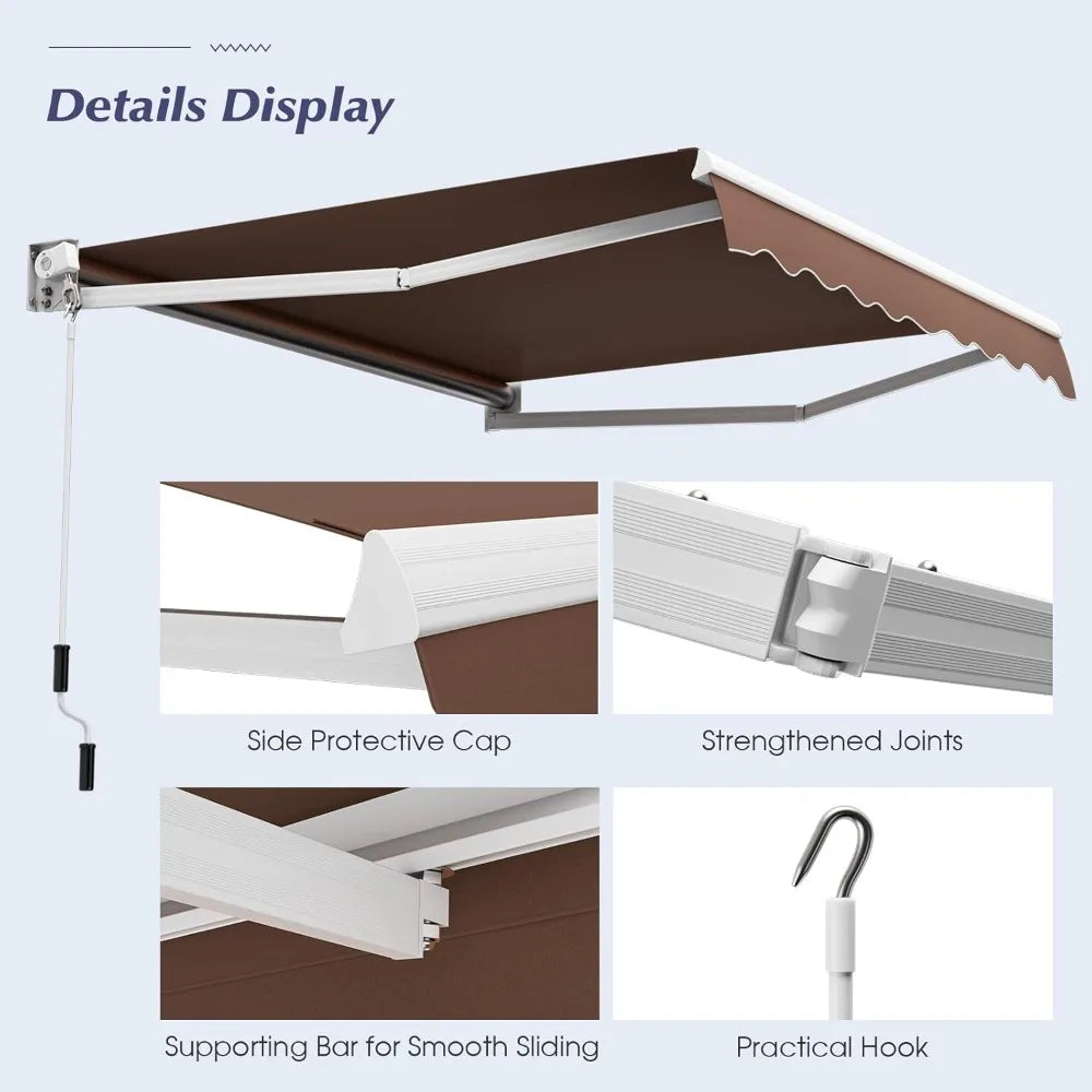 Retractable Patio Awning With Manual Crank And Durable Metal Frame