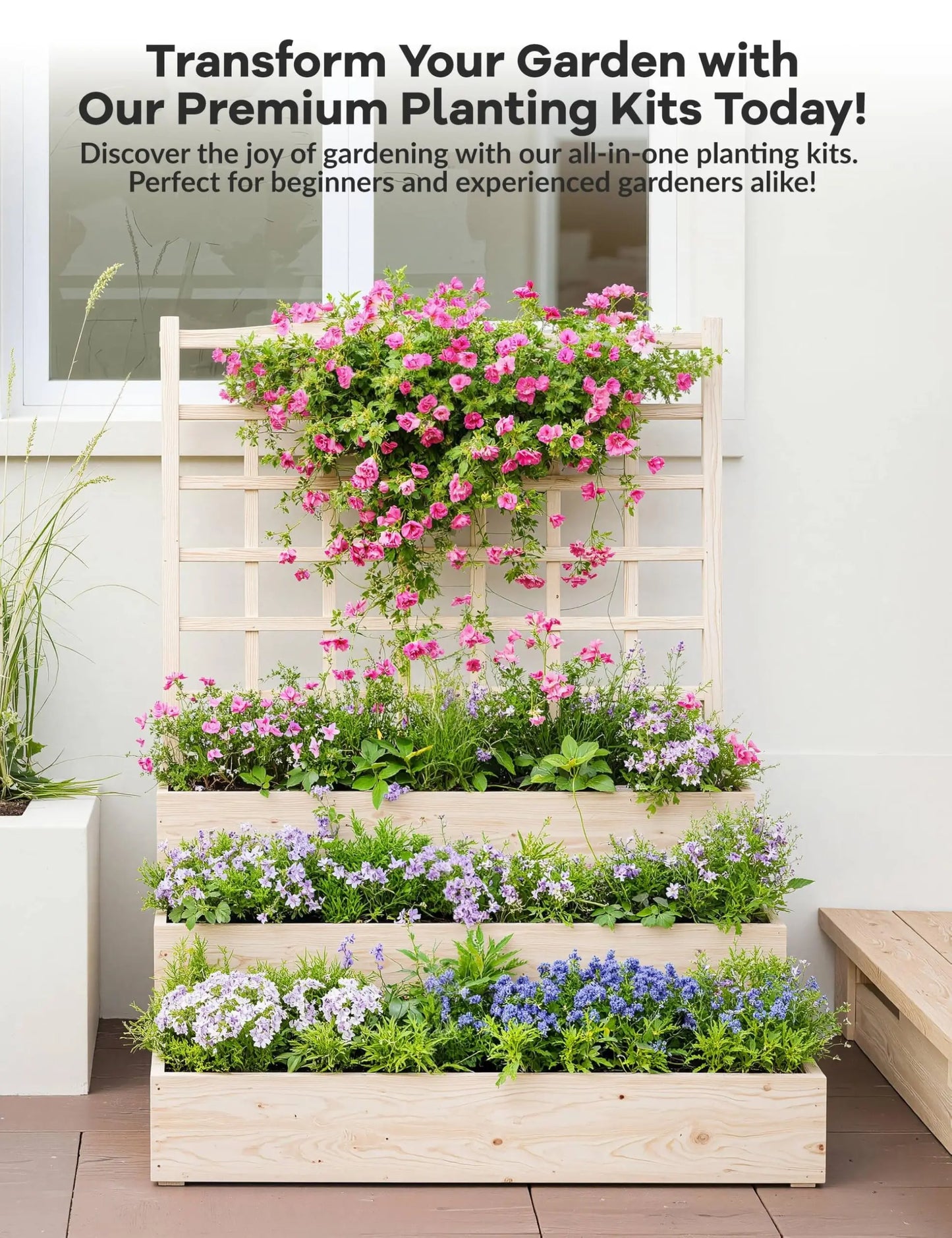 HiMISS 3-Tier Elevated Garden Bed with Trellis