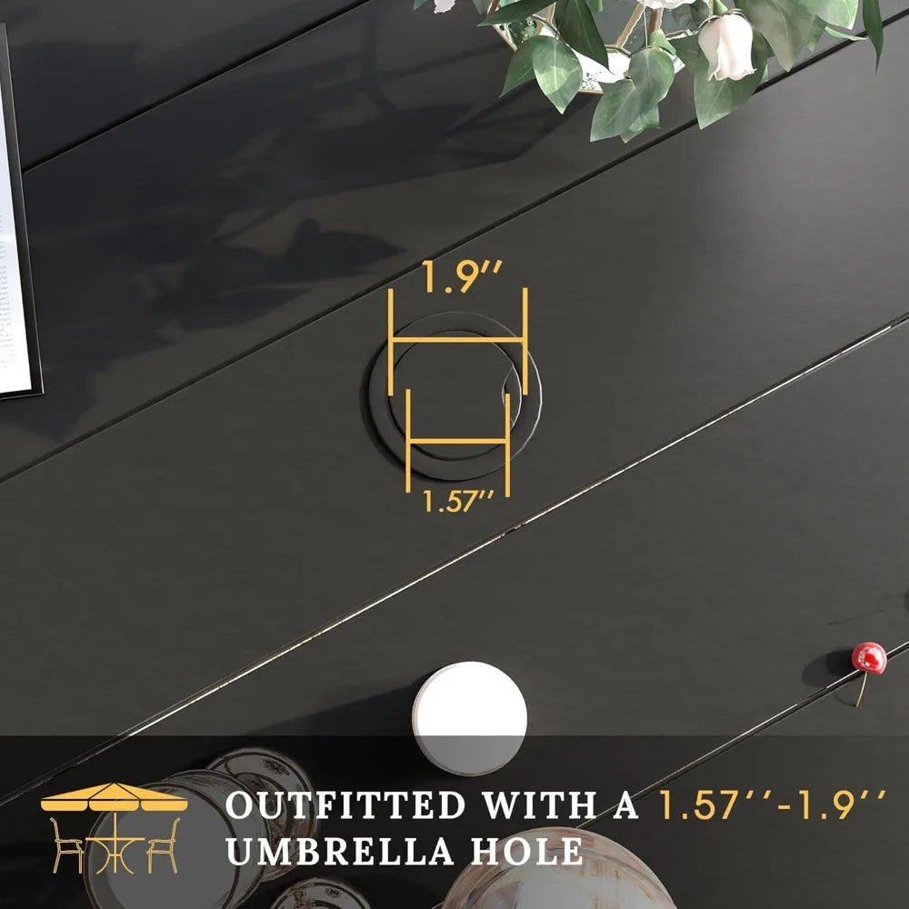 Outdoor Patio Dining Set for 6 with Round Table and Umbrella Hole