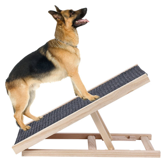 HiMISS Wooden Dog Ramp Adjustable Folding Portable Anti Skid