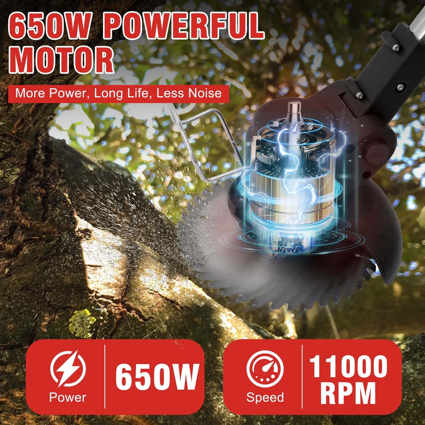 21V Cordless Grass Trimmer 3-In-1 Edger Mower With 2x2.0Ah Batteries