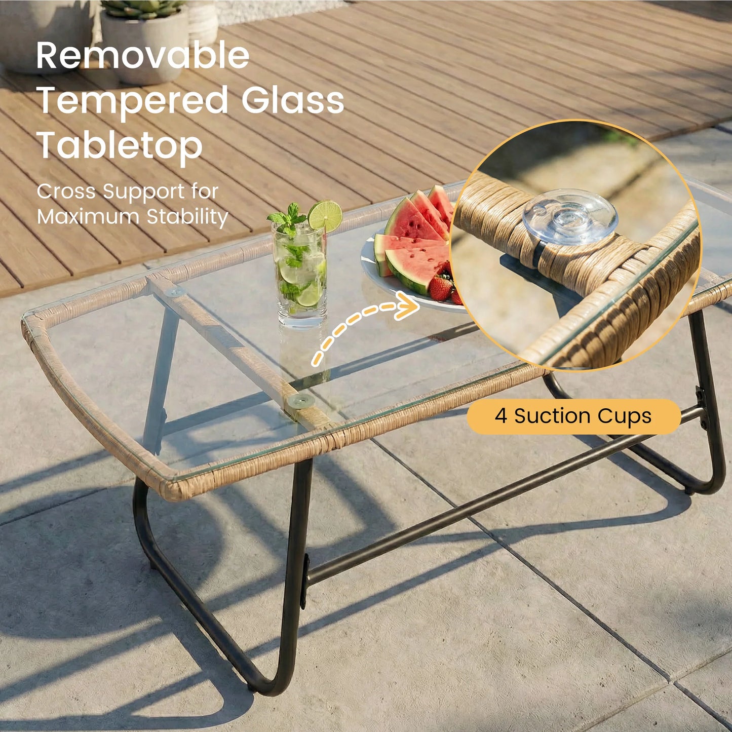 JHK Outdoor Wicker Patio Set 4 Pieces With Glass Table