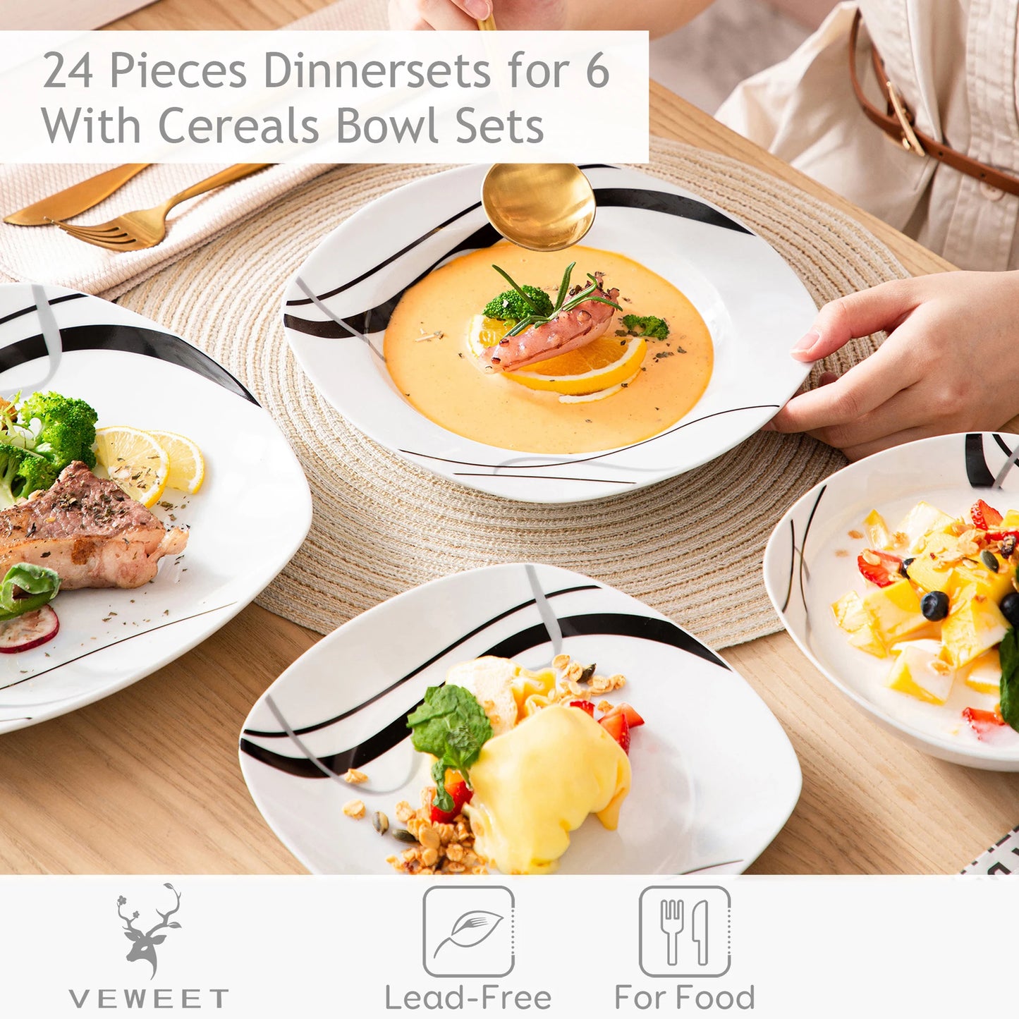 MALACASA Fiona Porcelain Dinnerware Set Ceramic Dishware Collection