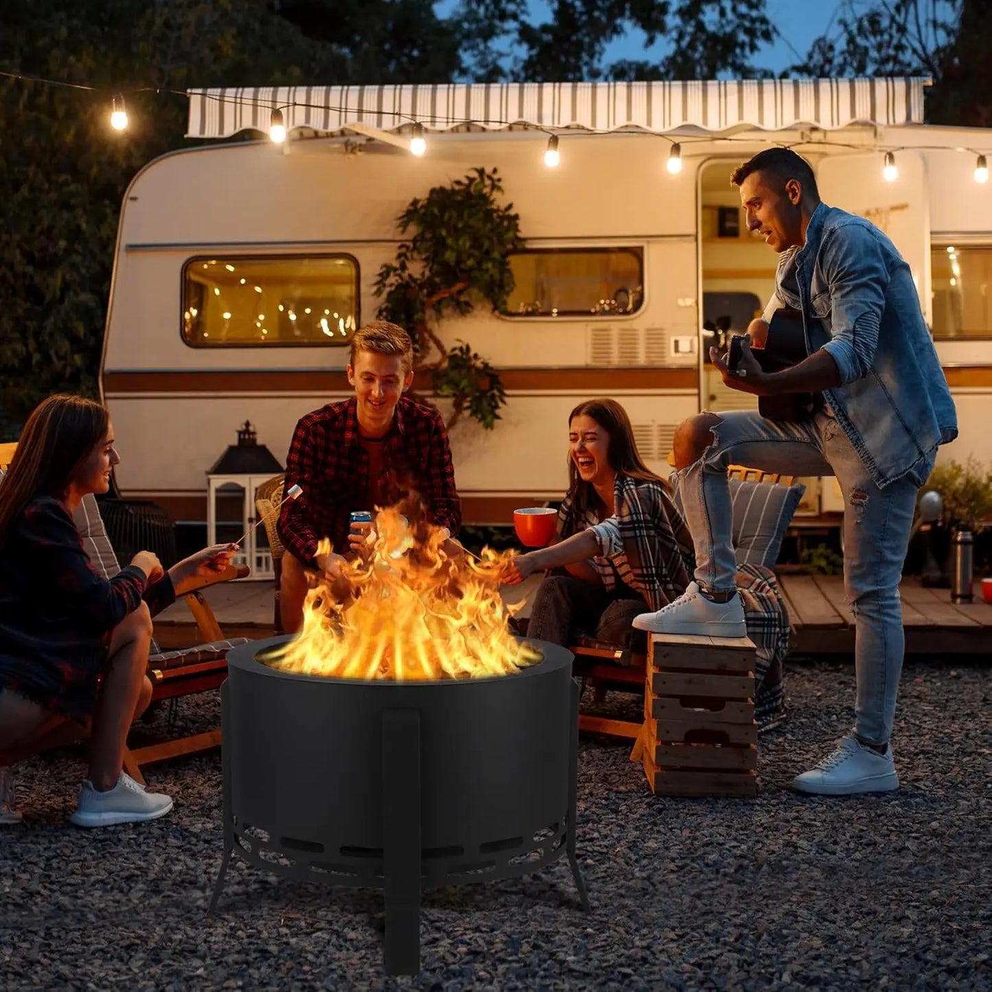 HiMISS Smokeless Firepit With Folding Feet Multi Fuel Charcoal