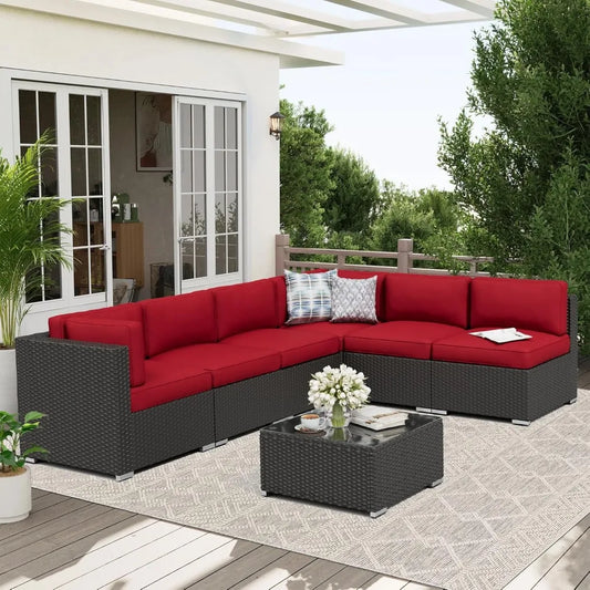 7 Piece Outdoor Patio Furniture Set With Glass Top Table