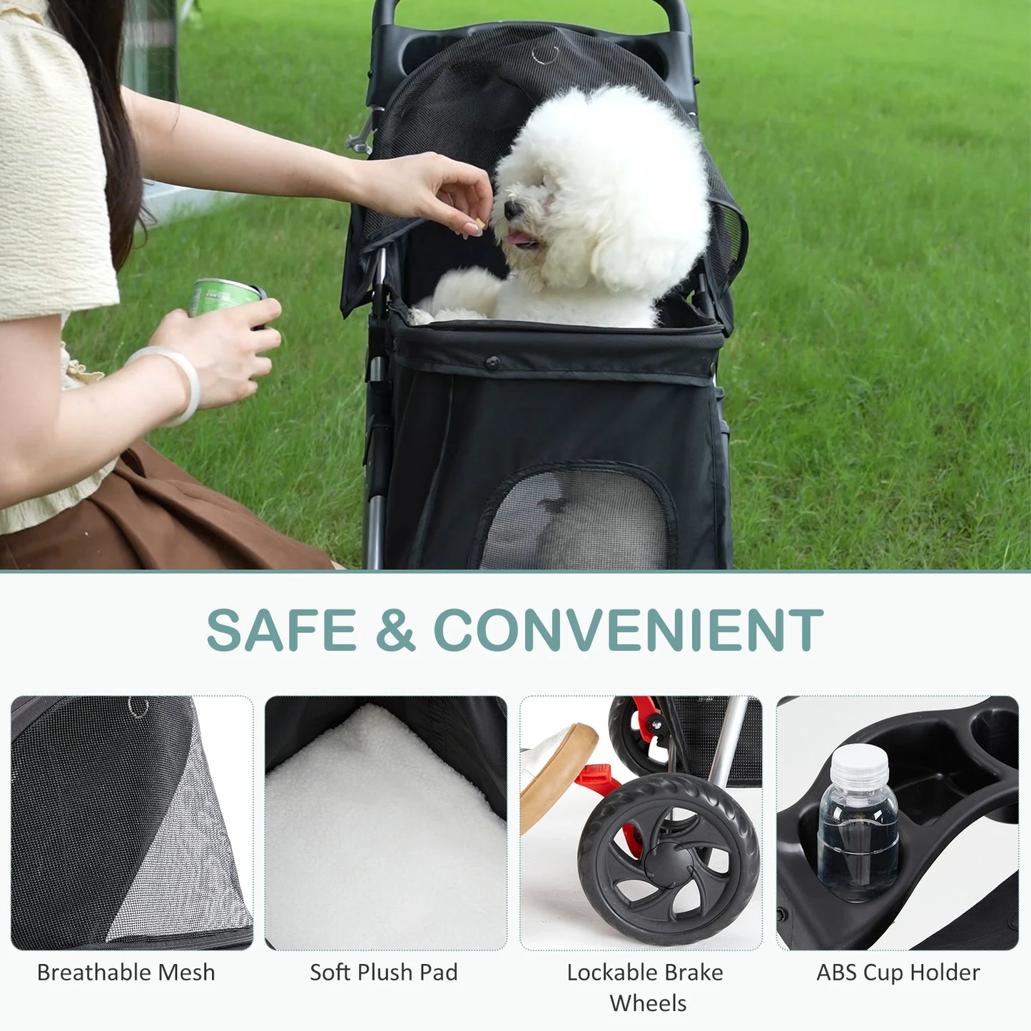 JHK 3-Wheel Foldable Pet Stroller For Small Dogs And Cats