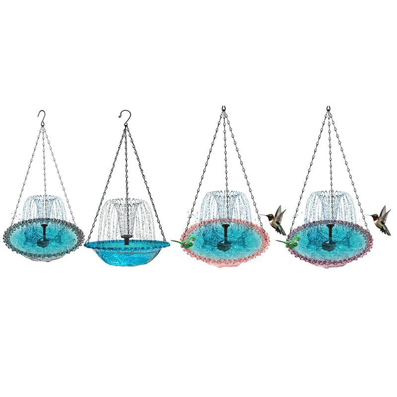 Hanging Bird Bath Fountain And Feeder With Spray Nozzles