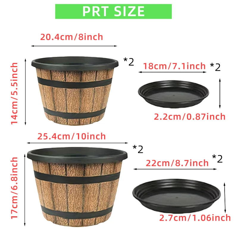 Indoor Resin Flower Planter Imitation Wooden Barrel for Balcony Decor