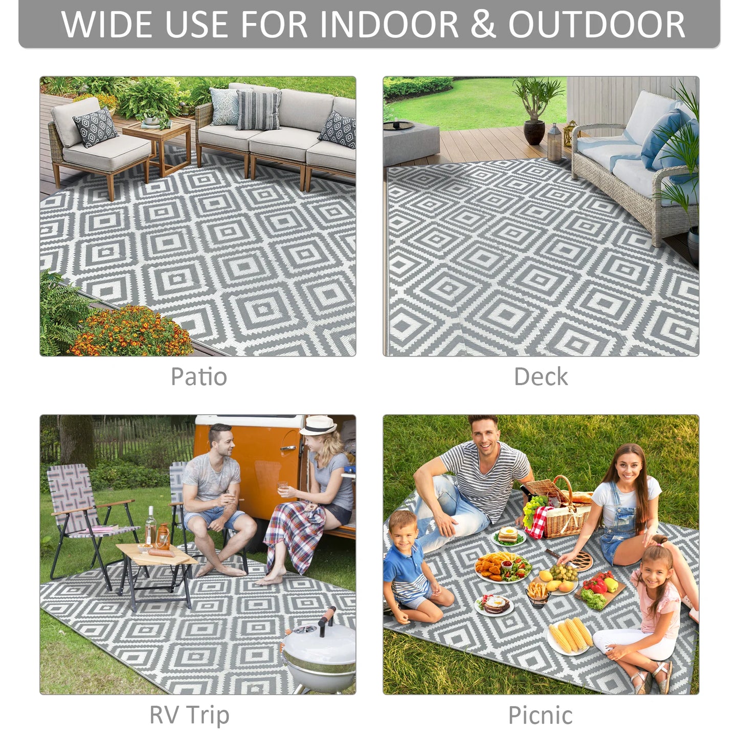 Outdoor Reversible Plastic Straw Rug For Patio And RV