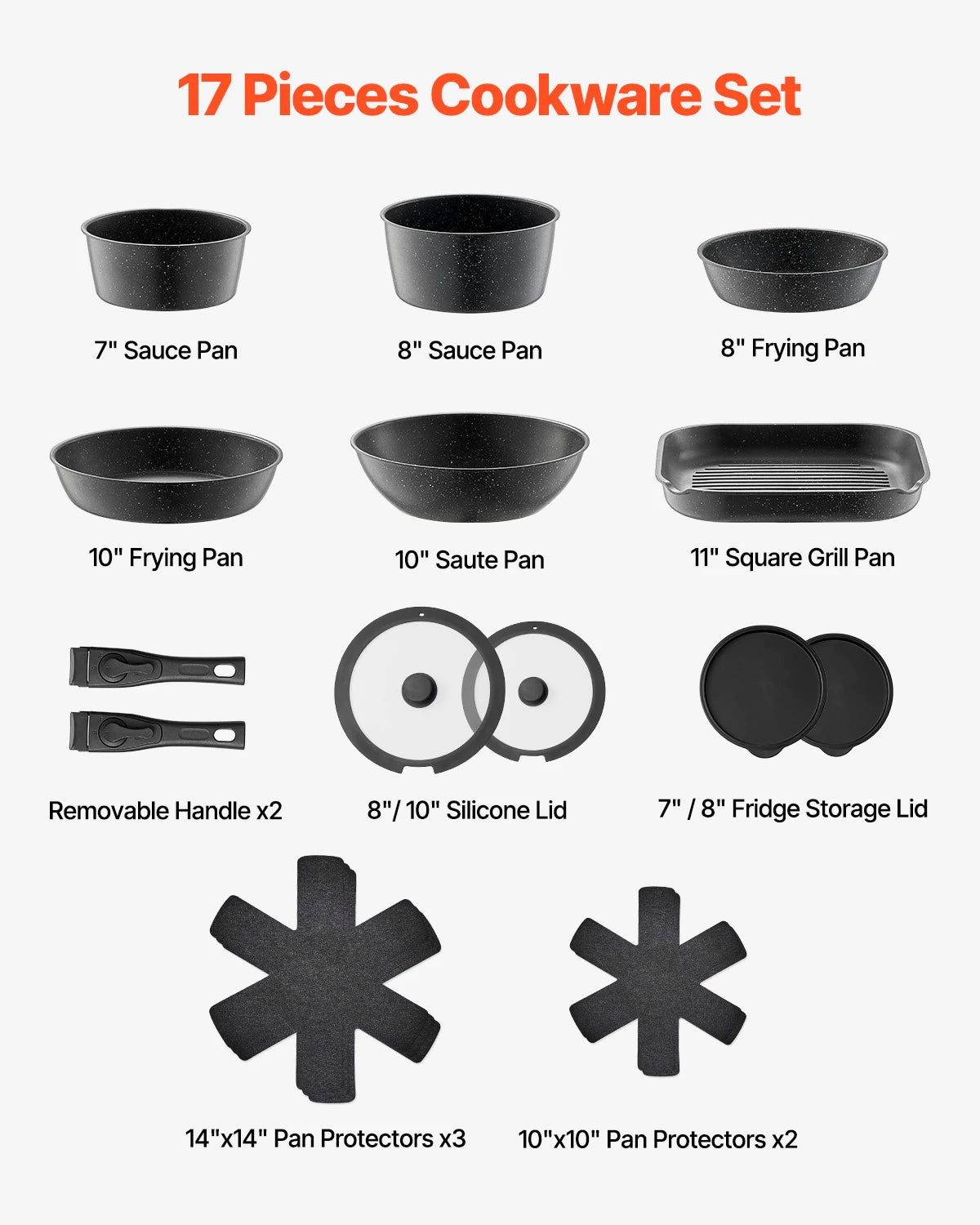 SucceBuy 17 Piece Nonstick Cookware Set Granite Pots And Pans
