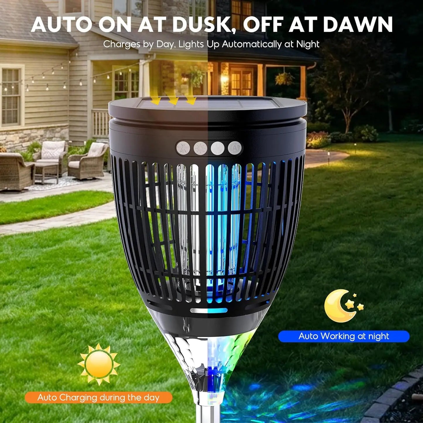 Solar Bug Zapper Outdoor 4200V 3-In-1 Mosquito Zapper For Yard