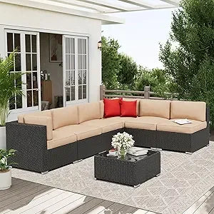 7 Piece Outdoor Patio Furniture Set With Glass Top Table