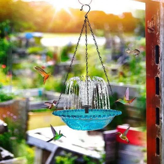 Hanging Bird Bath Fountain And Feeder With Spray Nozzles