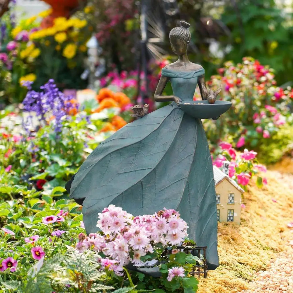 Resin Garden Bird Feeder And Bath Statue Outdoor Yard Decor