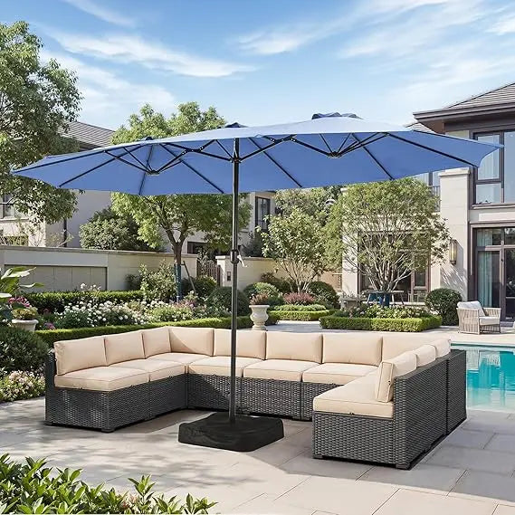 Outdoor Rectangular Patio Umbrella With Crank And Base Included