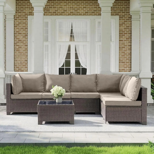 Outdoor 7 Piece Patio Furniture Set All Weather Wicker