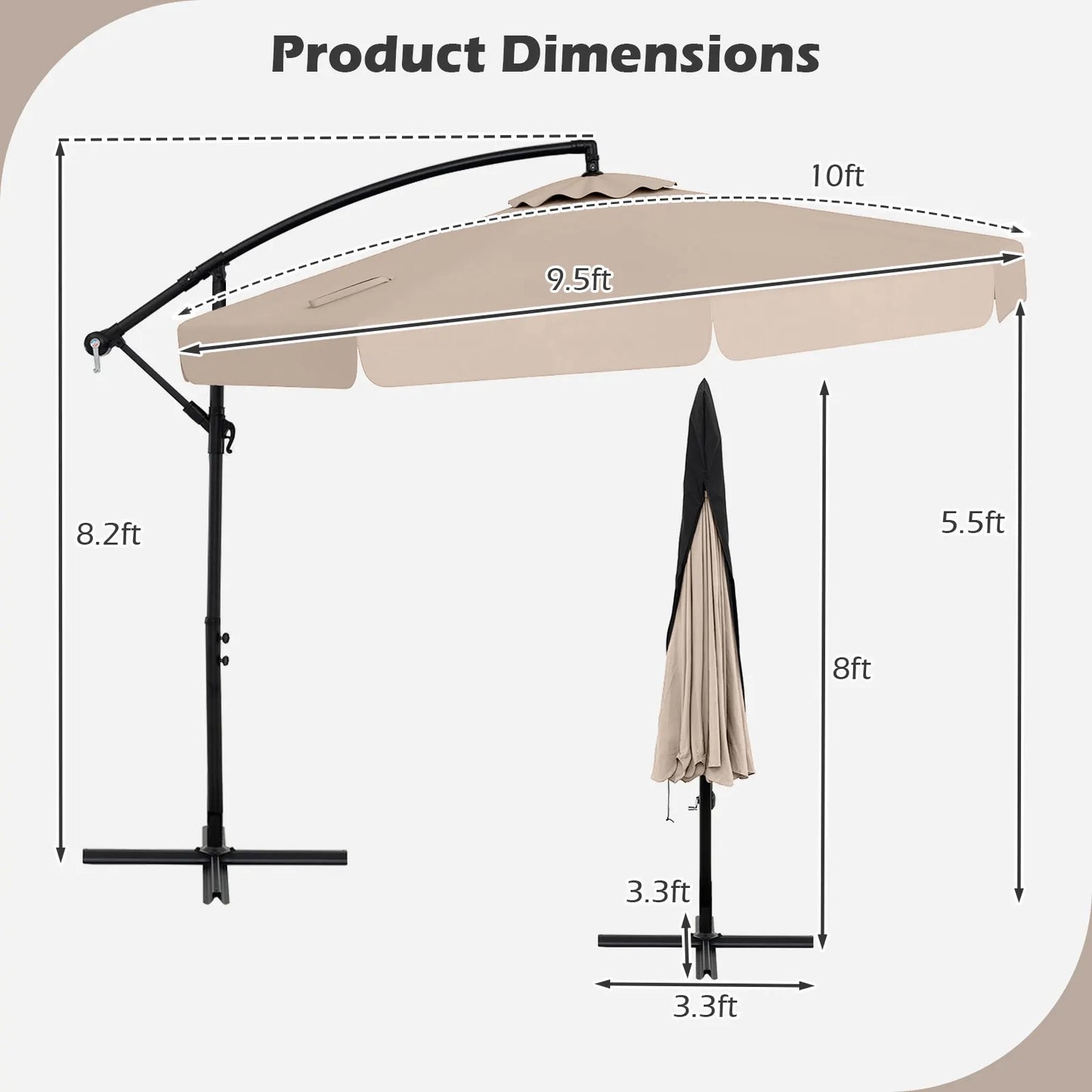 LIFEZEAL Offset Hanging Cantilever Patio Umbrella With Cover