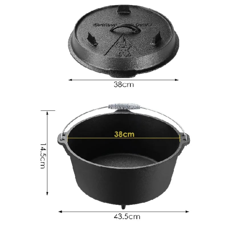 Cast Iron Dutch Oven Camping Pot Outdoor Multi-Function Cookware