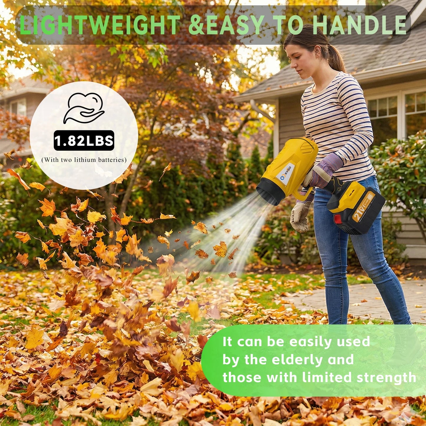 Cordless Leaf Blower For Patio Cleaning With 2x4500mAh Batteries