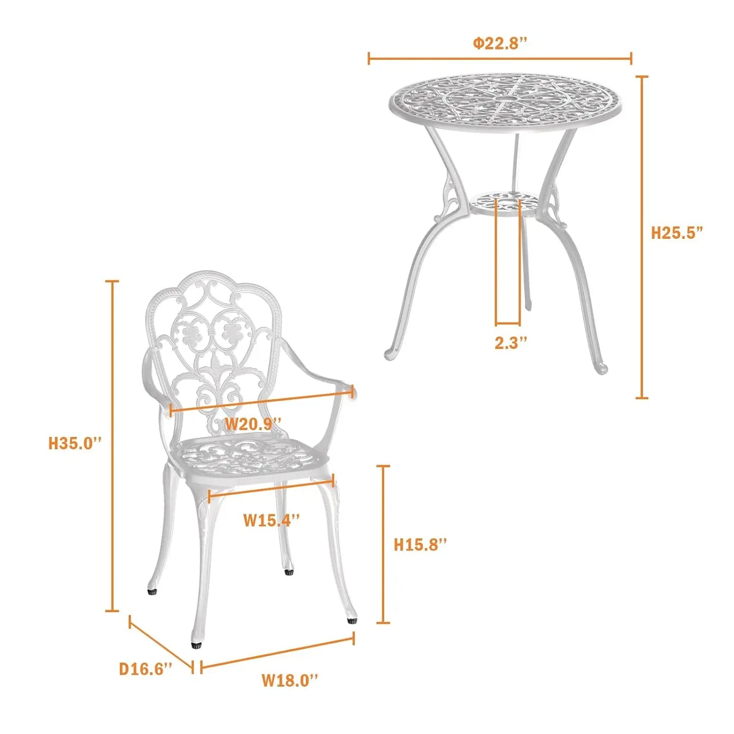 Cast Aluminum Bistro Set Outdoor Patio Table And Chairs