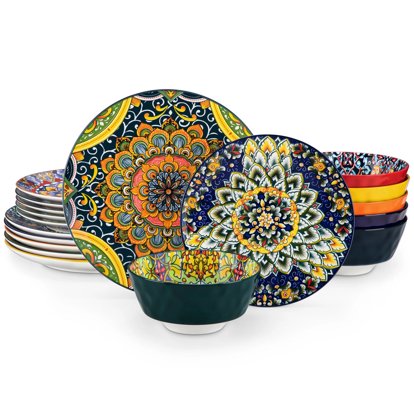 MALACASA Ceramic Dinnerware Set Bohemian Style For 6