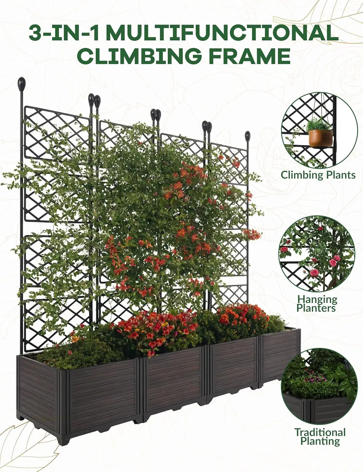 HiMISS Plastic Planter With Metal Trellis For Climbing Plants
