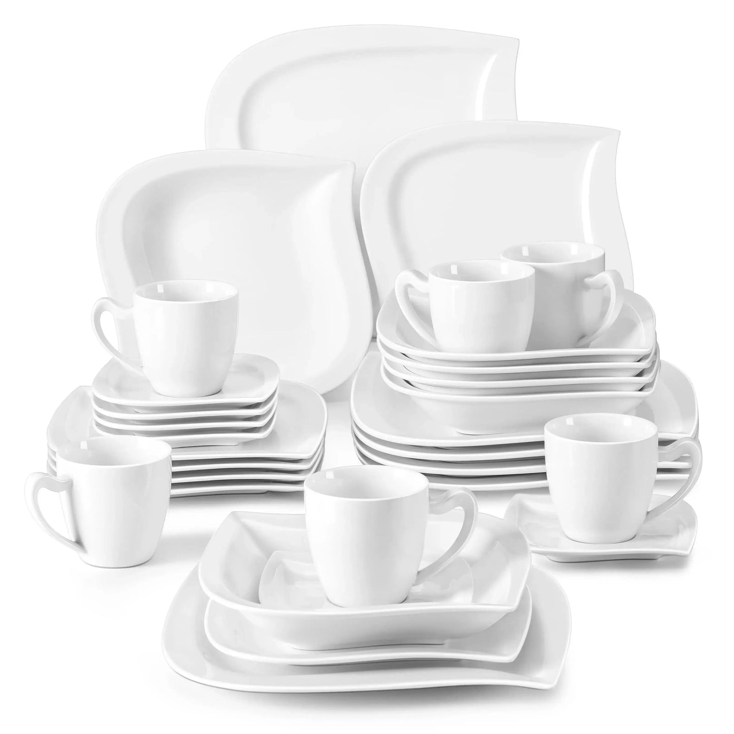 MALACASA Porcelain Dinnerware Set With Cups And Saucers