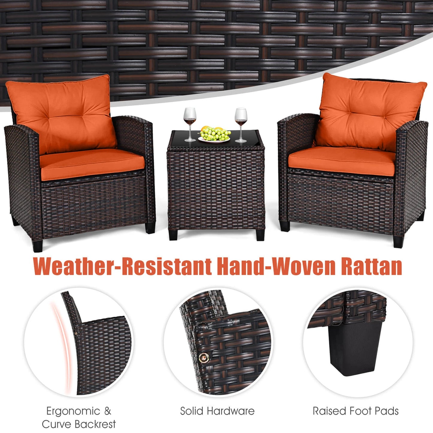 HOMASIS Outdoor Rattan Furniture Set Cushioned Conversation Sofa