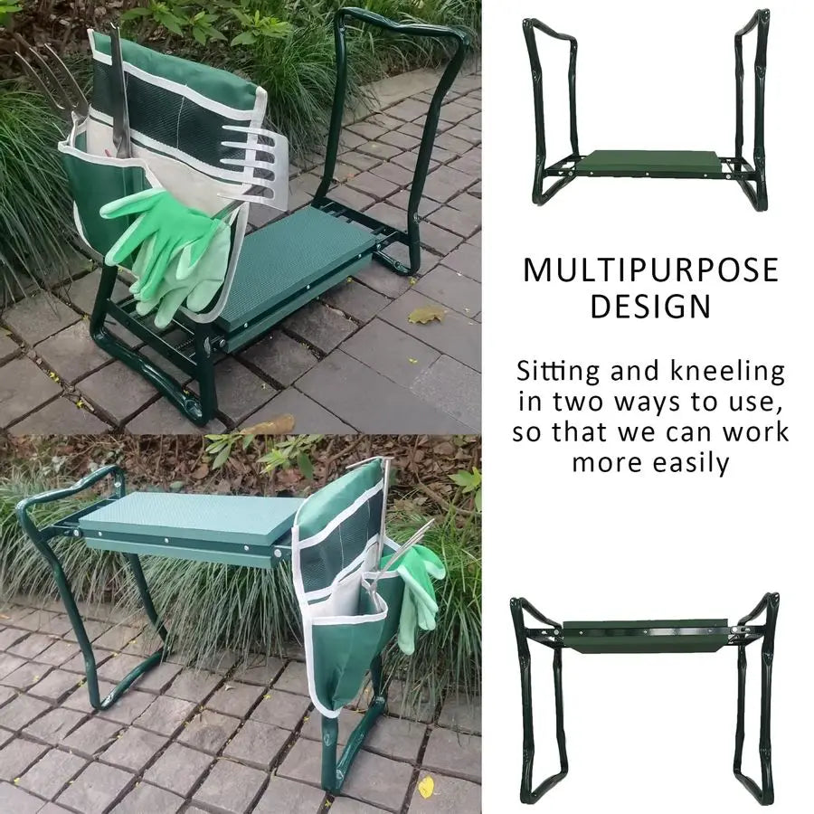 Heavy Duty Folding Garden Kneeler And Seat With Tool Pouch Storage