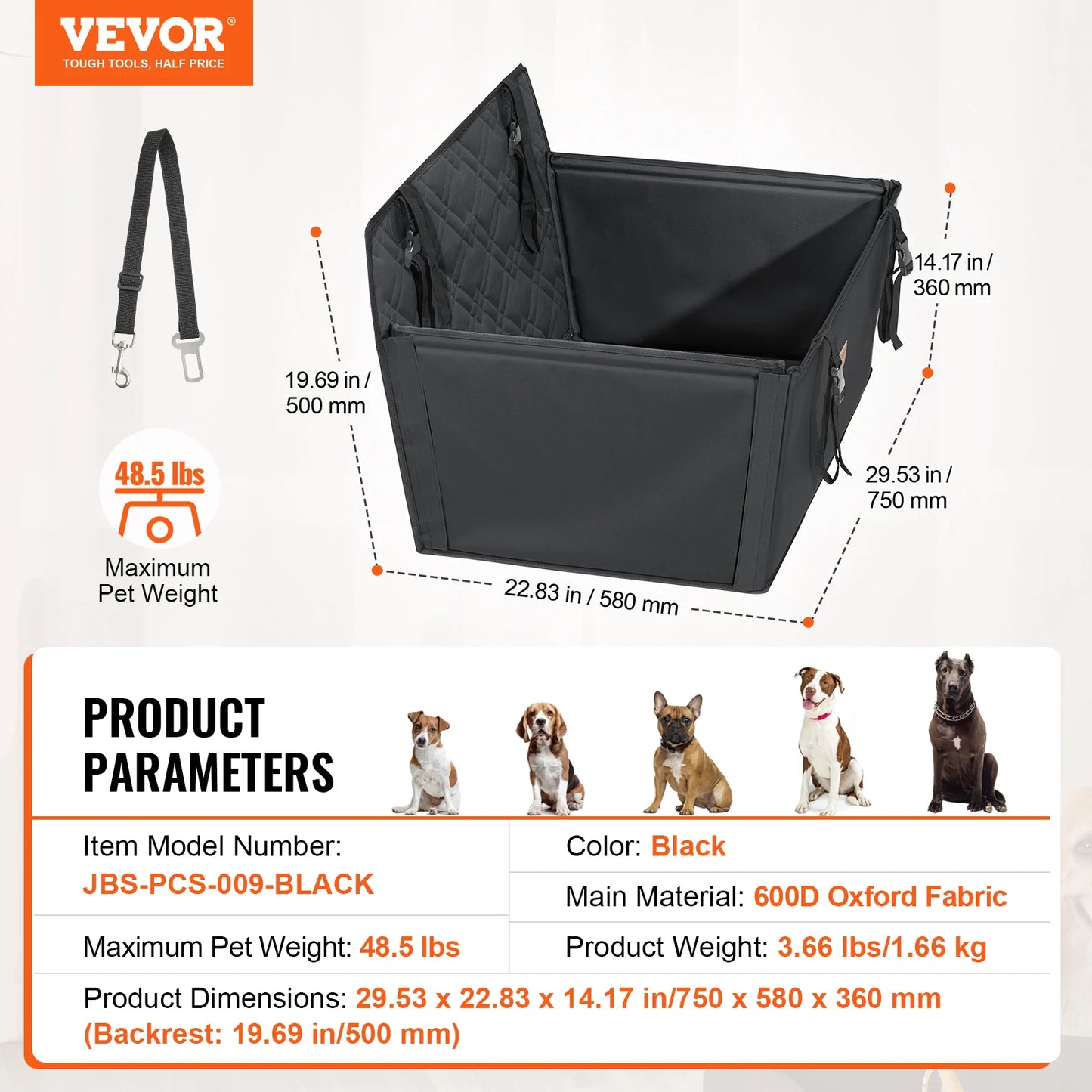 SucceBuy Waterproof Dog Car Seat Booster With Clip-On Leash