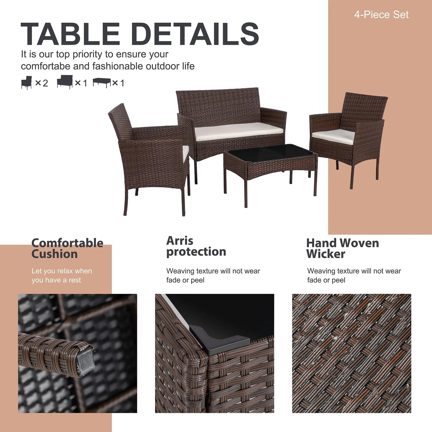 Outdoor Wicker Rattan Patio Furniture Set With Loveseat Coffee Table